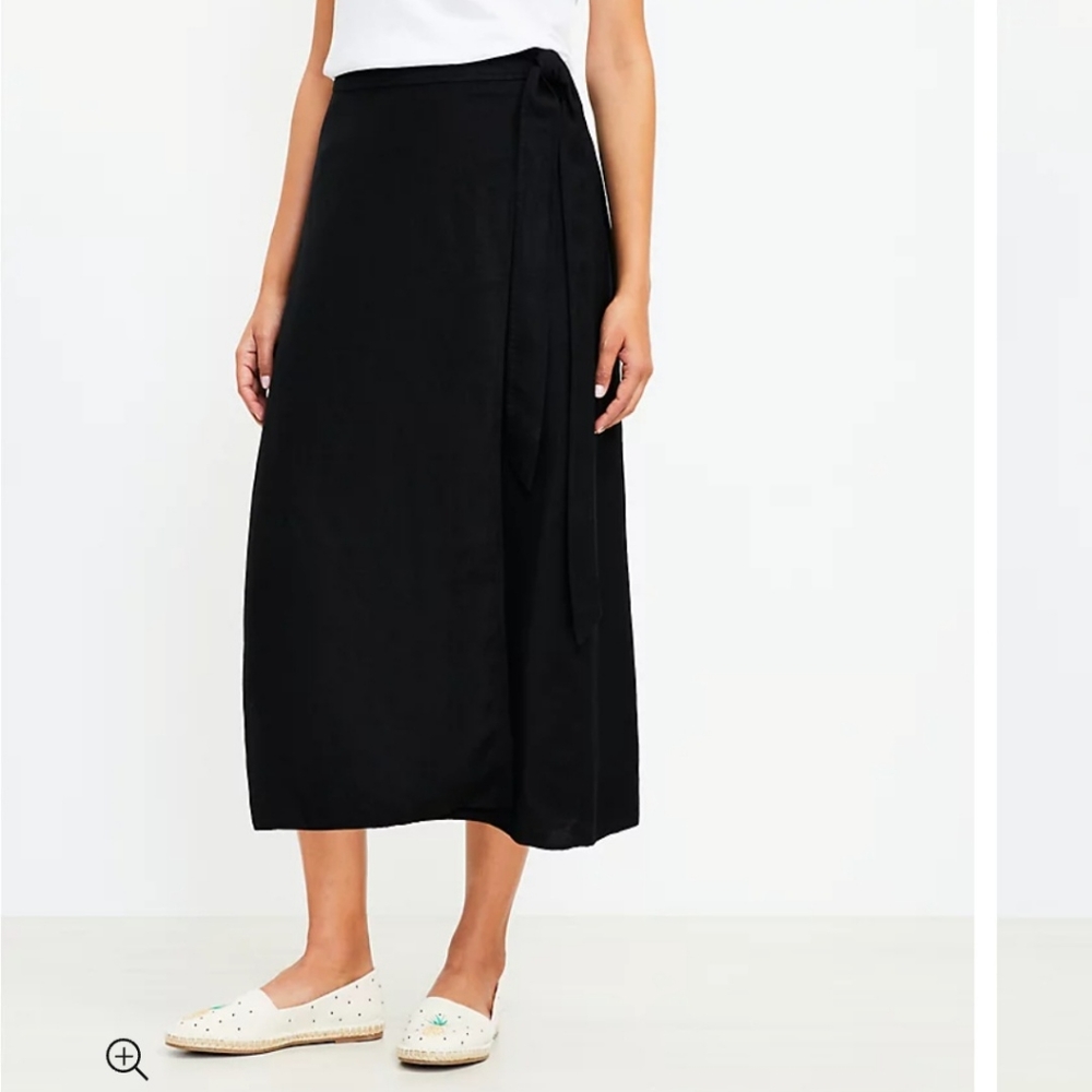 Loft Linen Black Midi Wrap Skirt
